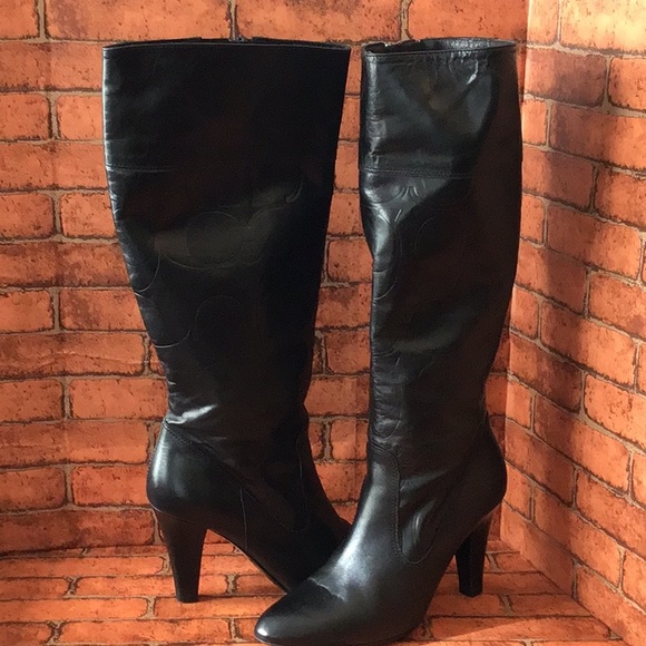 Coach Shoes - Coach Signature “C” tall black leather boots 8 EUC
